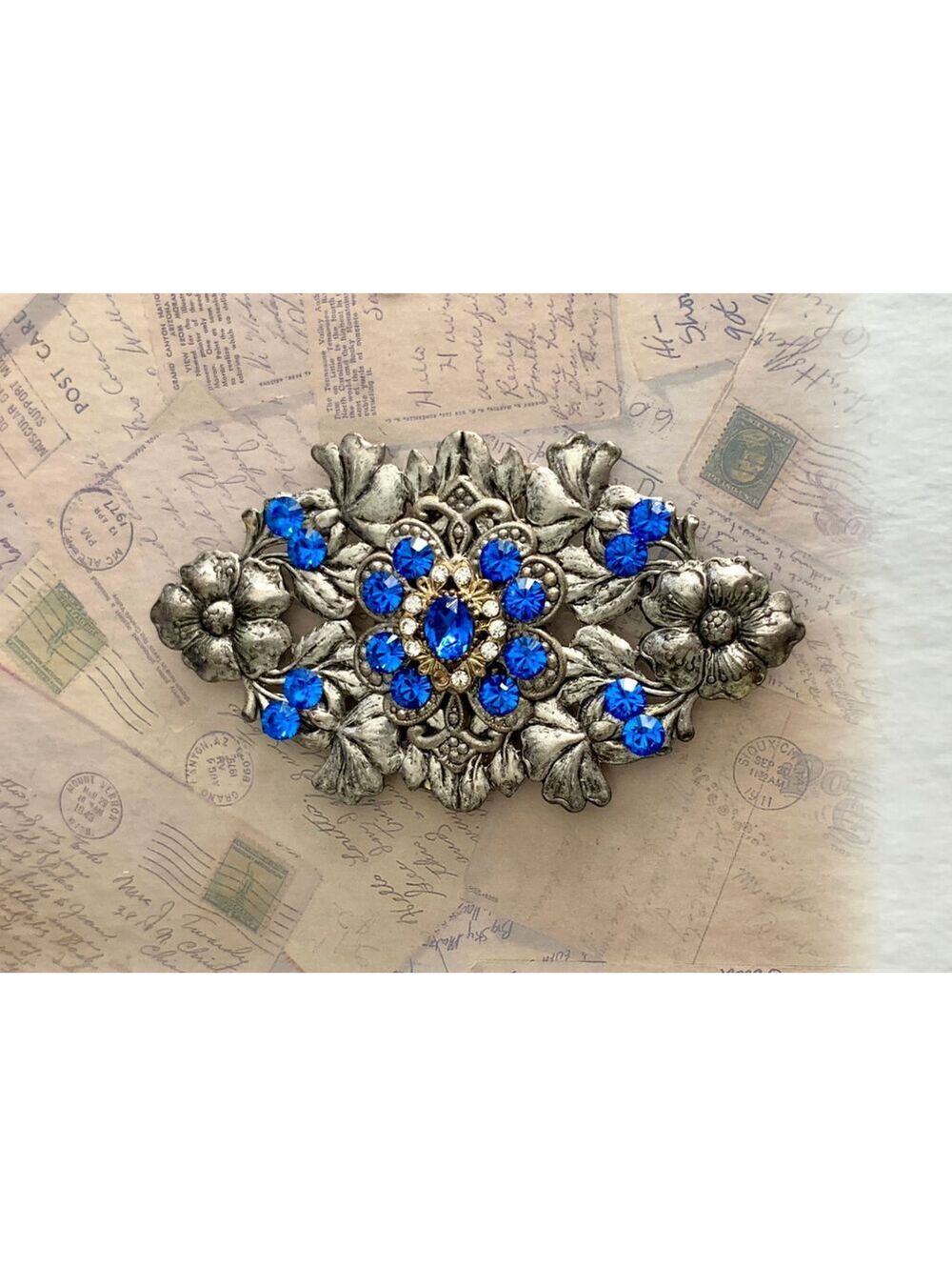 Handmade Magnet Brooch with Swarovski Crystals Oval Faux Marquise Brooch